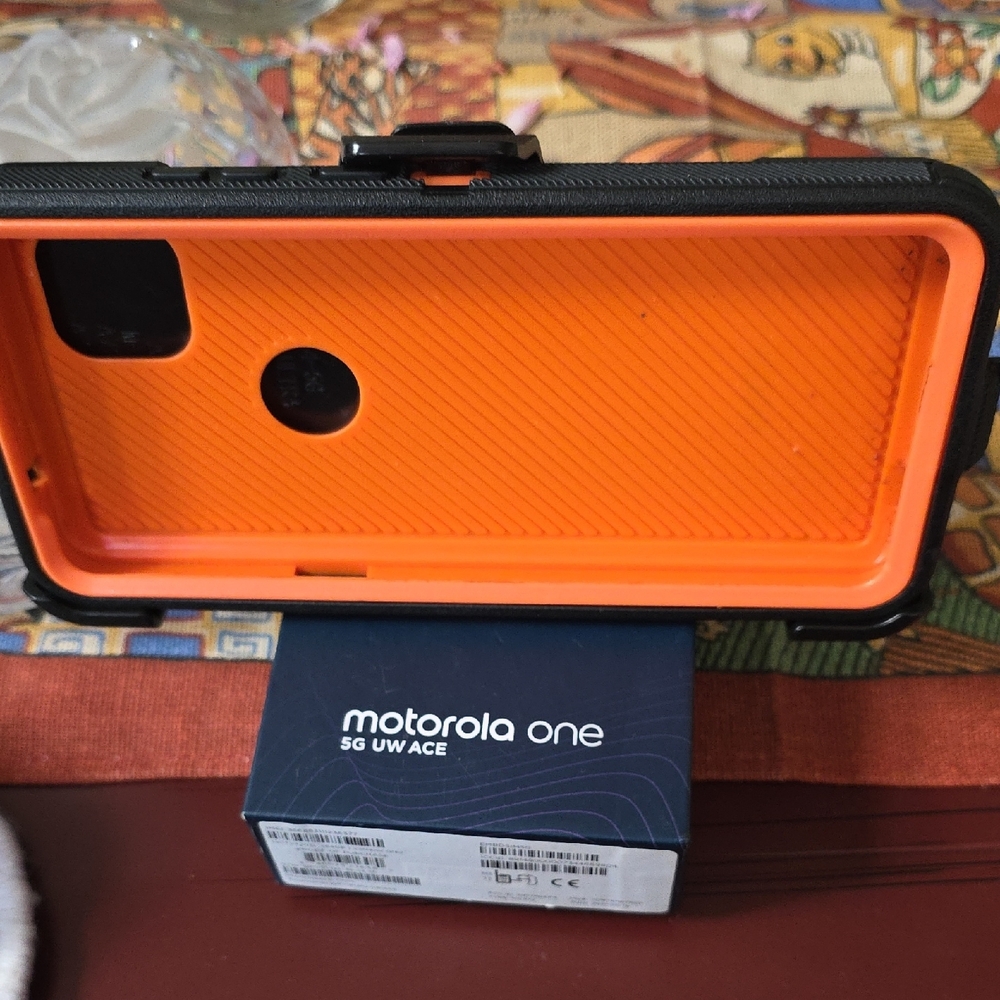 Motorola One 5G UW Ace with Orange and Black Case